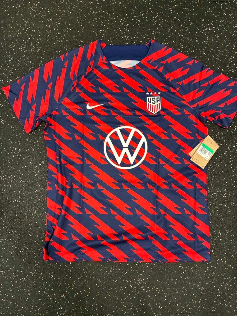 Nike USA Red & Navy Lightning Pattern Soccer Top